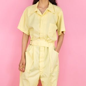 Vintage 70’s pastel yellow short sleeve jumpsuit